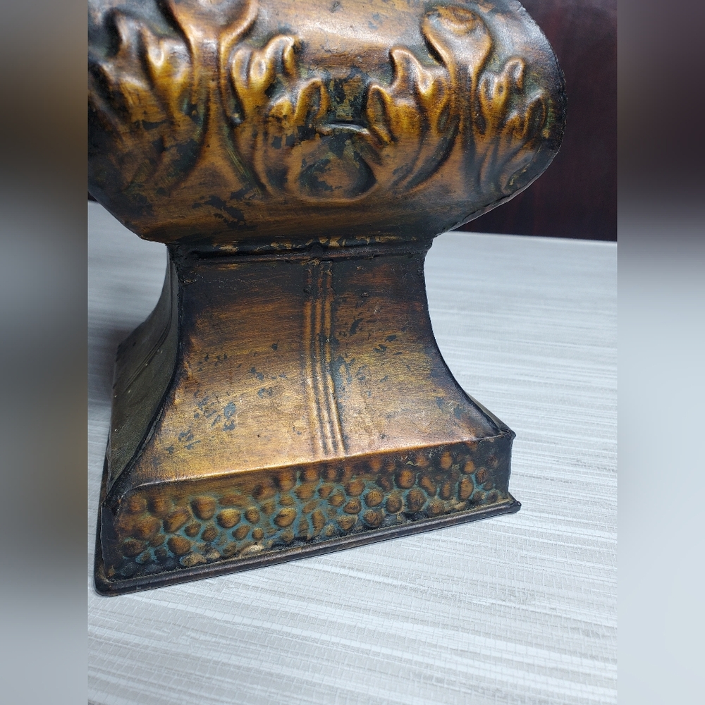 Large Ornate Tuscan Style Metal Flower Vase 15" x 6.5" - Picture 6 of 10